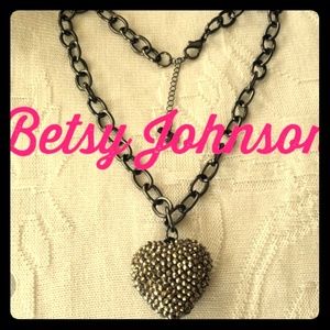 Betsy Johnson Grey Metallic Heart Necklace